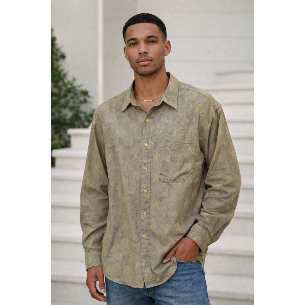 FERR UCHE Mens Dress Shirt Size M Paisley Jacquard Long Sleeve Button Down